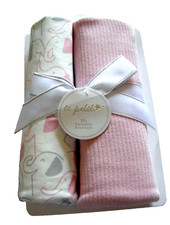 Le Petit Swaddle Blankets, Girl, 36" x 40", Pink White, 2 Pack, Brand New