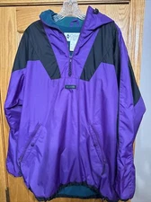 Vintage Columbia Jacket Mens Large Purple Black Trim Pullover Hooded