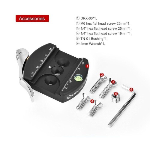 Sunwayfoto DRX-60 60mm Lever Quick Release Arca Swiss Clamp Compatible RRS Plate - Picture 8 of 14