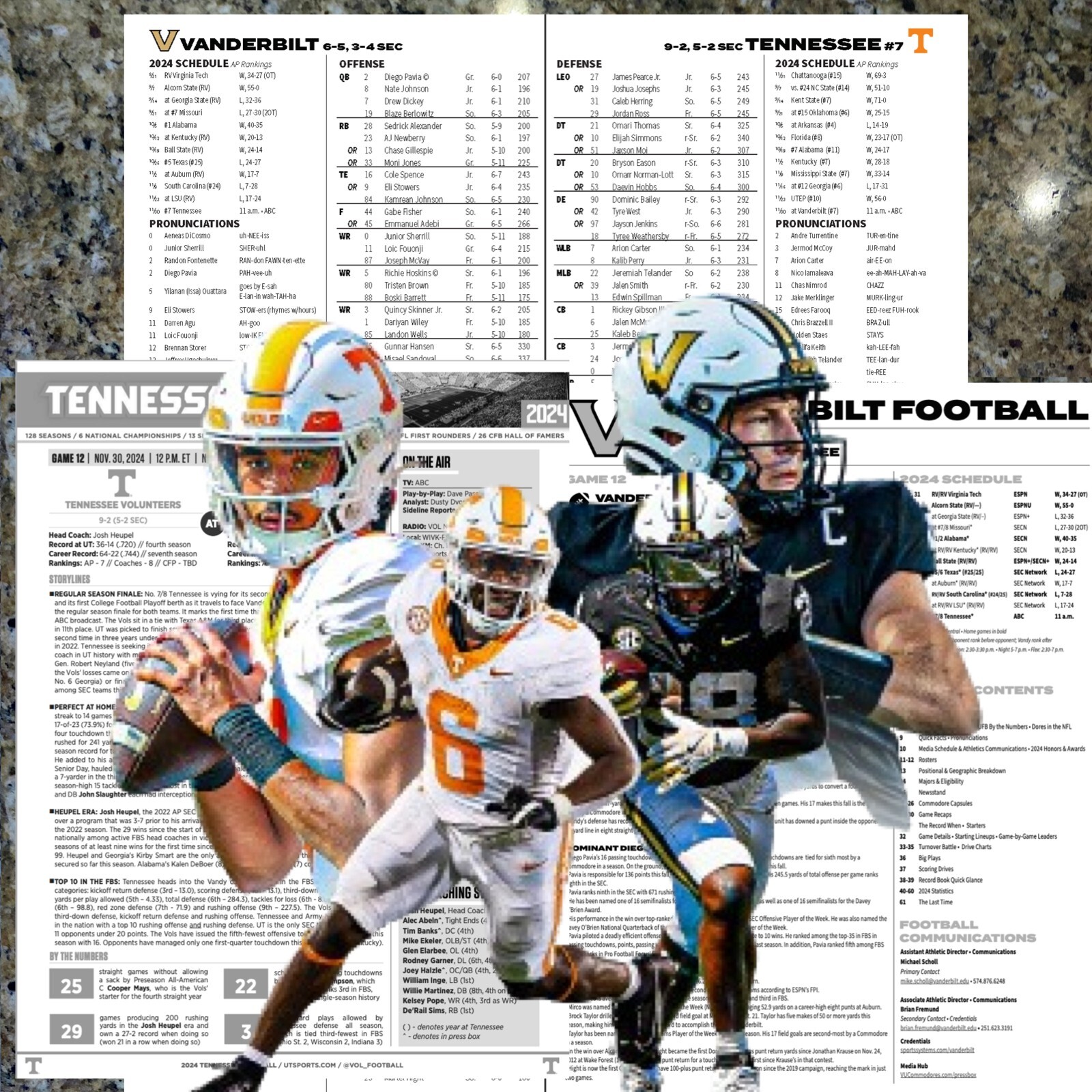 2024 Tennessee vs Vandy - Game Flipcard & Program Notes Football NCAA Nov 30