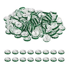 10mm Rondelle Spacer Bead 200Pcs, Rhinestone Loose Bead Silver/Dark Green