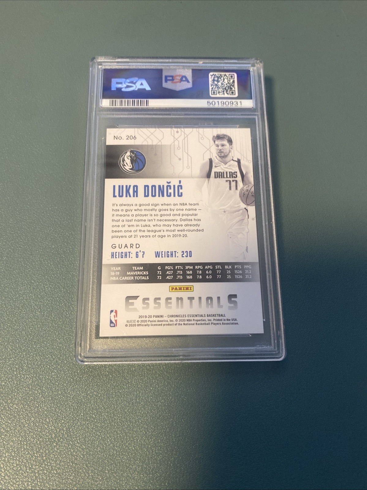 2019 Panini Chronicles Luka Doncic #206 PSA GEM MT 10 view 2
