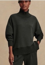 Varley Double Soft Barker High-Neck Oversized Sweatshirt M Olive Marl NWT