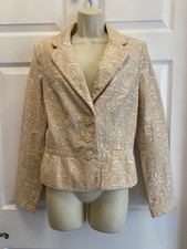 Vintage CACHE Blazer Jacket Sz 10 Tan Floral Buttons Career Office Old Money