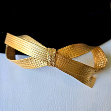 Vintage 80s Gold Tone Braided Metal Bow Made In France Hair Barrette Clip