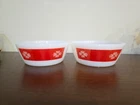 Vintage Federal Glass Red Gingham Flower Milk Glass Berry Bowl w/ F Shield Stamp