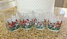 Set of 4 Luminarc D'Arques Christmas Village 12oz dbl Old Fashion glass Tumblers