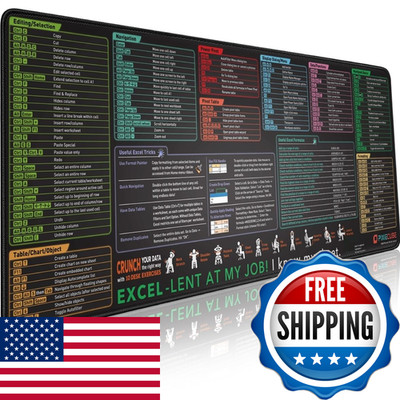 Pixiecube Excel Shortcut Keys Mouse Pad - Extended Large Xl Cheat Sheet Gaming