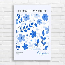 Image of Floral Bouquet Flower Market Blue Canvas Print Large Picture Wall Art