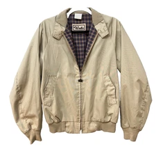 VTG Walls Mens Canvas Jacket Full Zip Beige Medium Pockets Plaid Lining Bomber