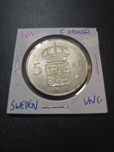 1955 Sweden Silver 5 Kroner Kronor Gustaf VI RARE KM# 829