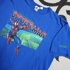 Vtg Spider Man Shirt Blue Universal Studios Island Adventure Super Hero XXL 