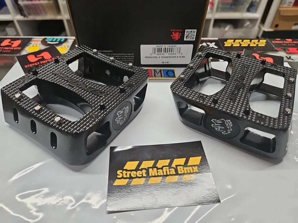 PRIMO TENDERIZER BMX BIKE PEDALS BLACK DX alloy FIT 3pc crank 9/16" FBM KINK NEW - Image 3 of 4