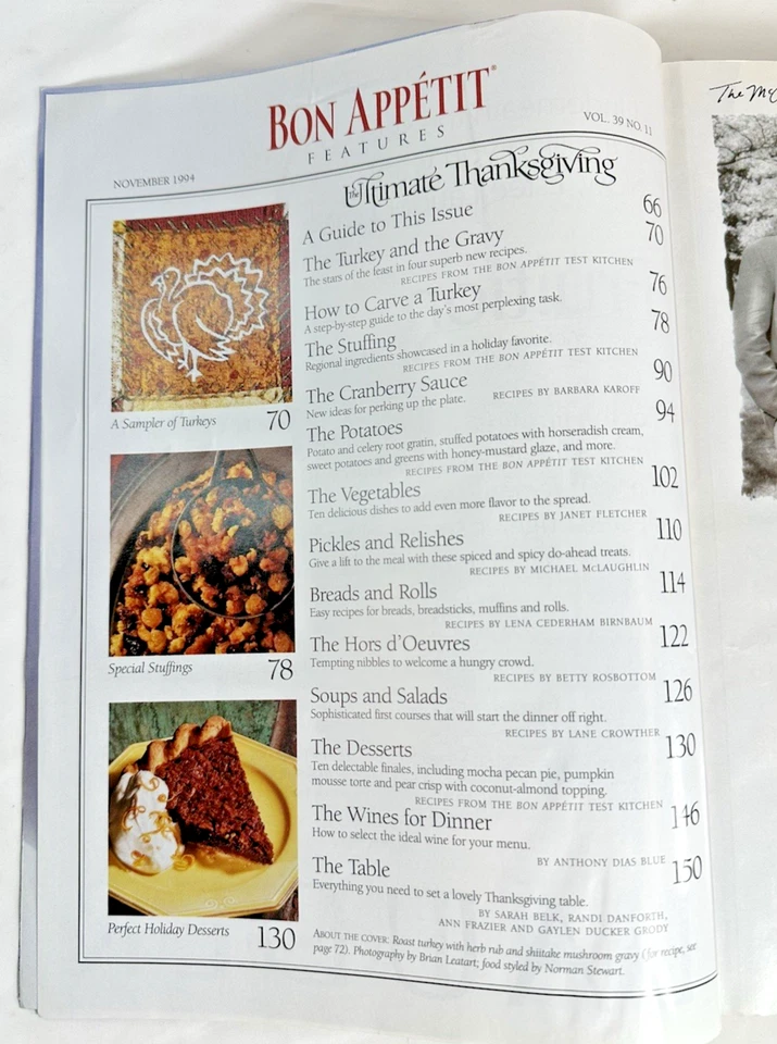 VTG Bon Appetit Magazine Thanksgiving Christmas Holiday November December 1994 - Image 2 of 3