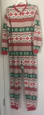 Jammies for Families Holiday One Piece Fleece Red Green Youth Pajamas Sz 14/16