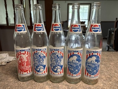Lot Of 5 Ohio Bicentennial Pepsi Bottles Vintage 1976 - 3 Different Variations