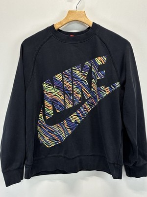 Vtg Nike Big Swoosh Logo Explode Filled Sweatshirt Men s L Black Crew Neck Y2K 