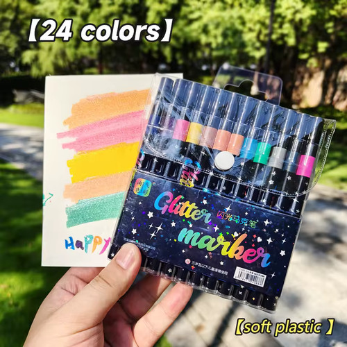24 Colour Glitter Pens Set | Double Ended Fine Tip Markers | Art Craft Gift Fun