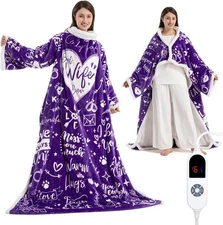 Wearable Heated Blanket with Sleeves Foot Pocket Electric Throw for Women Gift