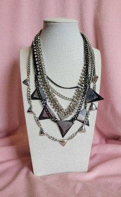 Express Silver Tone Chunky Layered Chain Punk Gothic Triangle Necklace N1F