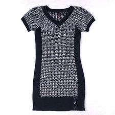 Made For Me Look Amazing Black White Marled Knit V-Neck Tunic Sweater Dress S