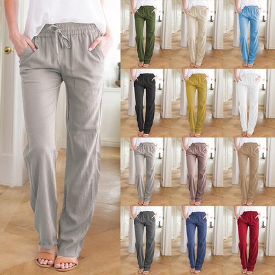 Damen Baggy Stoffhose Weitem Bein Hosen Freizeithosen Lang Hose Lose Sommerhose