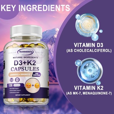 Vitamins D3+K2 120pcs - Cholecalciferol MK7 Bone Blood Heart Immune Support