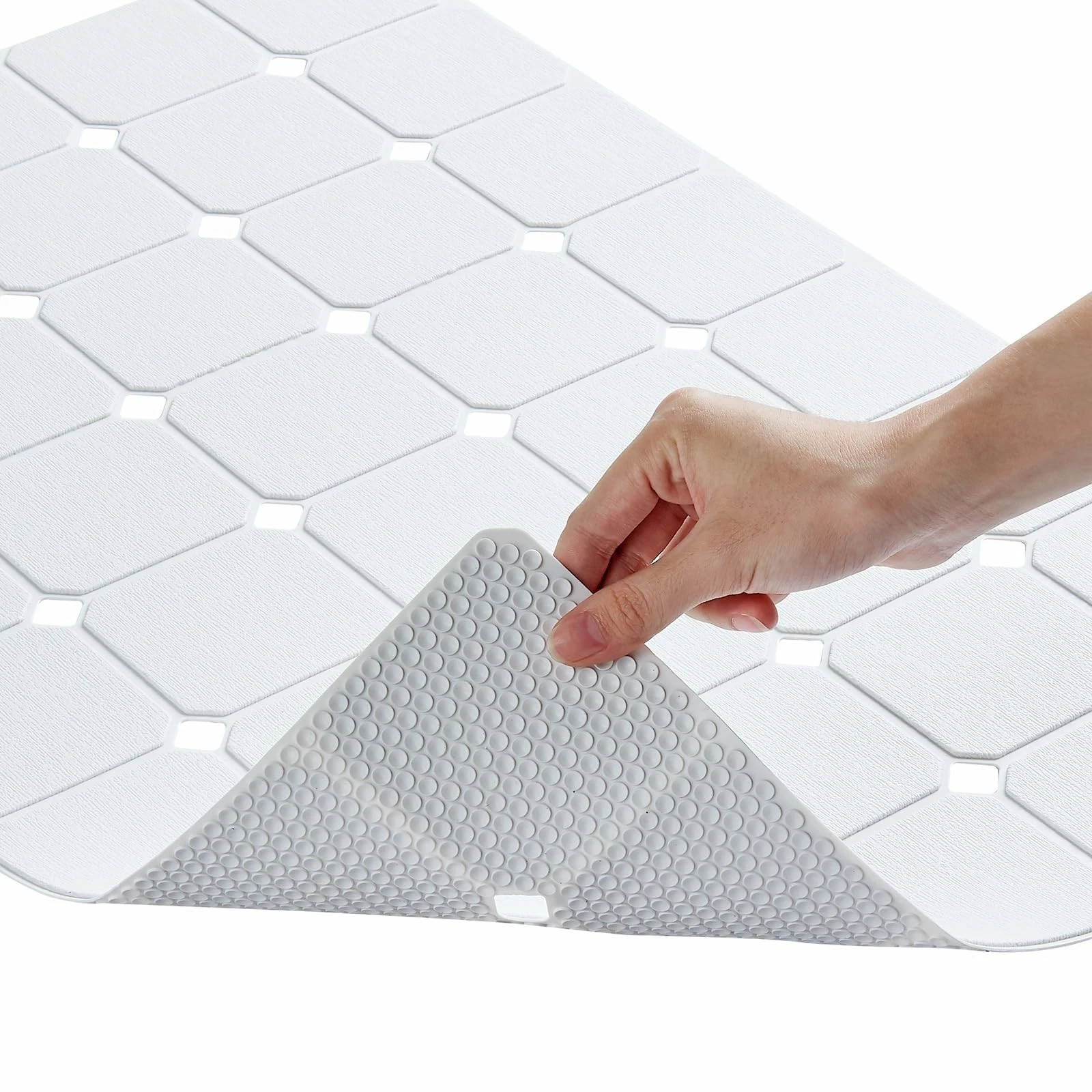 Bathtub Mat Non Slip Silicone Soft Odorless 28" x 18" (Rectangular), White