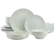 Emilia 16-Piece Double Bowl Stoneware Dinnerware Set Service for 4 in Light Gree