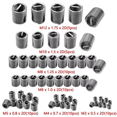 60Pcs Wire Thread Insert M3 M4 M5 M6 M8 M10 M12 Fastening Thread Insert Stainles