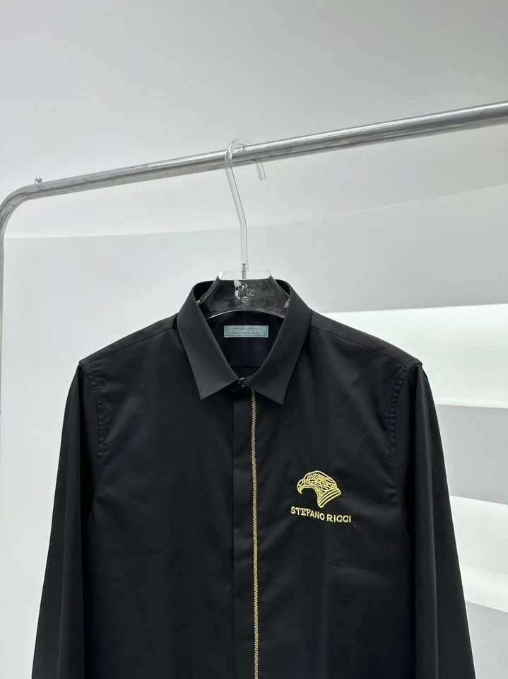Camisas de vestir para hombre Stefano Ricci regulares de algodón negras informales de manga larga Foto 3 de 4