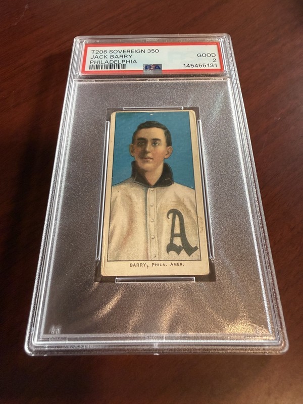 1909-11 T206 Sovereign 350 Jack Barry Philadelphia Rookie Card. PSA 2