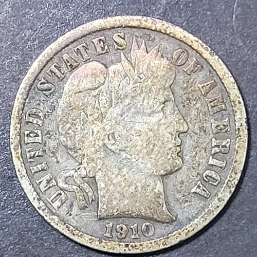 1910 P Barber Dime 90% Silver  Mint Liberty Head USA Coin