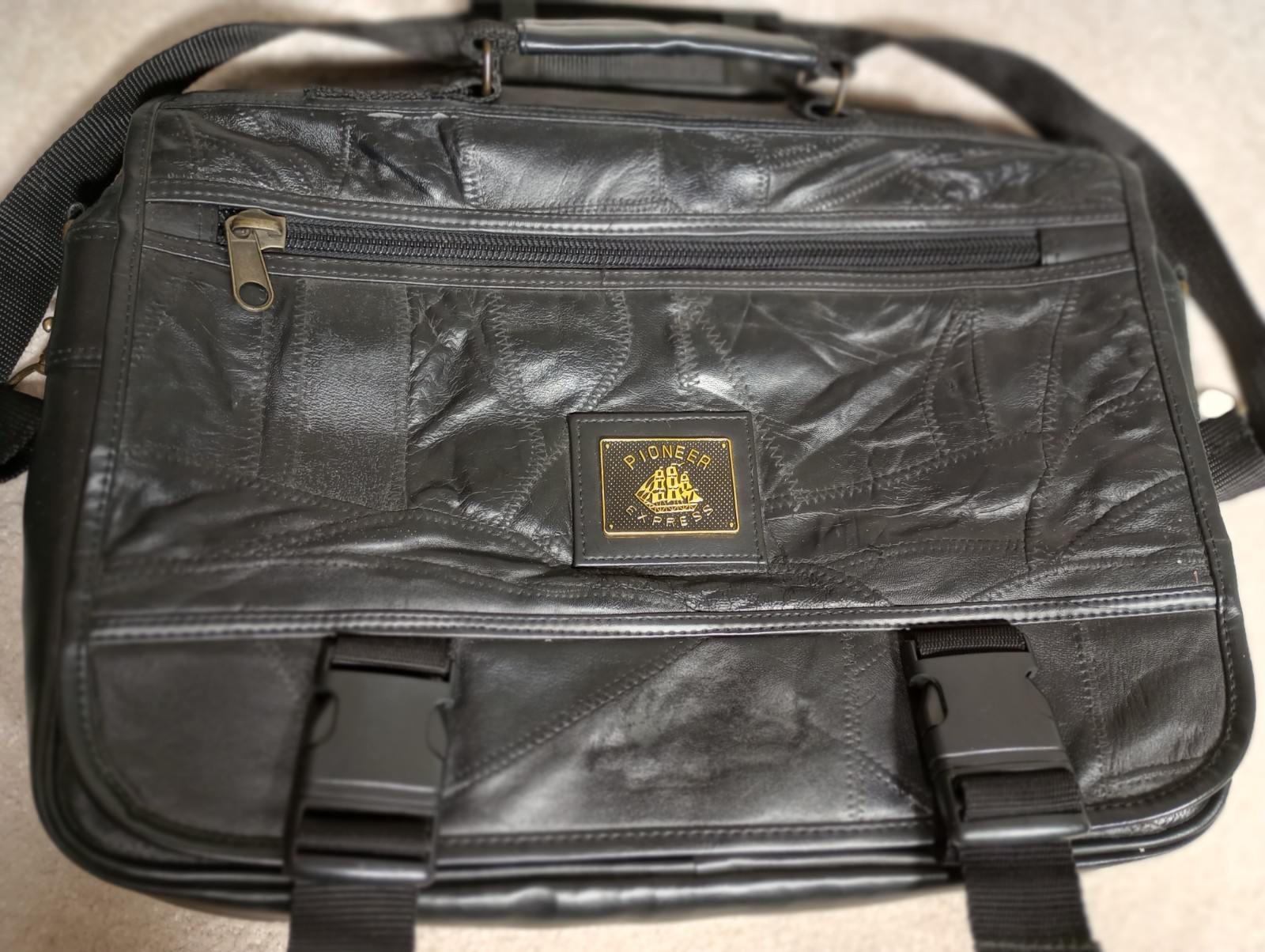 Pioneer Express Black Patchwork Leather Messenger… - image 2