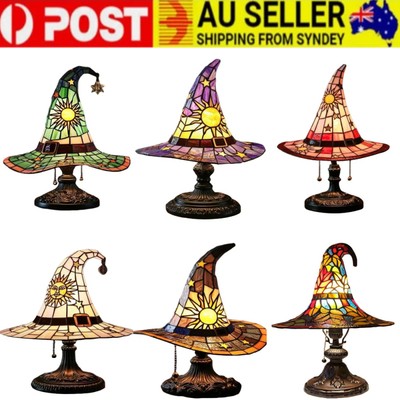 Stained Glass Witch Hat Lamp – Handcrafted Resin Gothic Night Light, USB Powered, Warm Purple & Amber Glow For Bedroom, Bookshelf, Halloween Decor