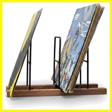 Thsaot Vinyl Record Storage Holder - Solid Black Walnut Wood Metal Album Di...