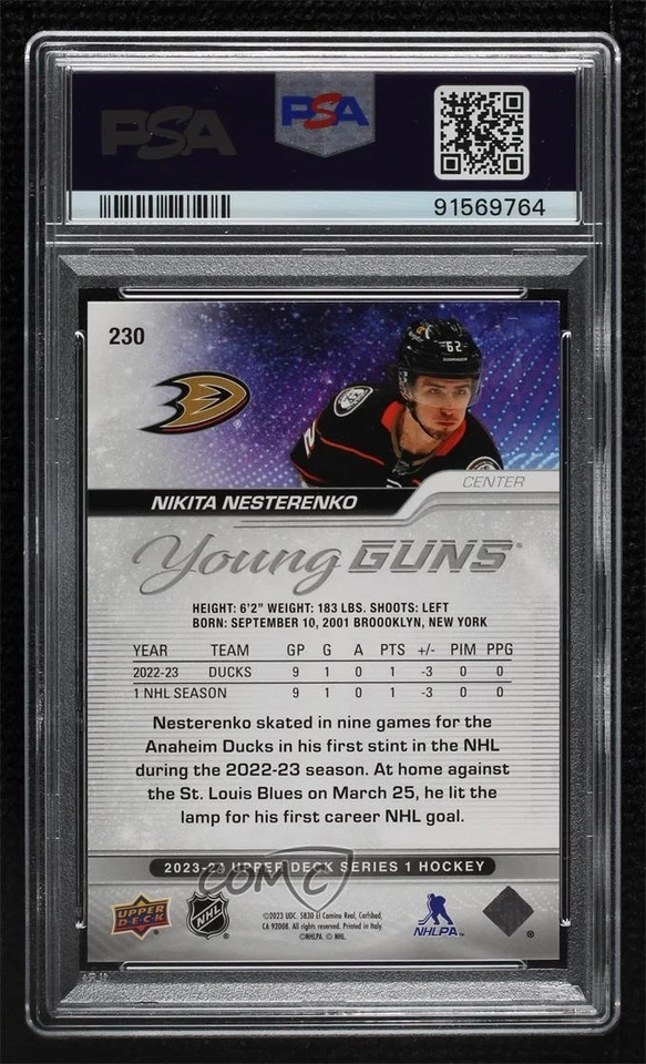 2023 Series 1 Young Guns Exclusives /100 Nikita Nesterenko PSA 9 MINT Rookie RC - Image 2 of 2