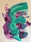 Original 14x11 Acrylic on Paper Vibrant Green Purple Abstract Foliage Painting