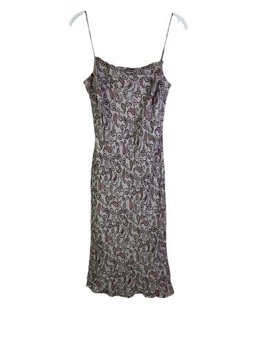 Vintage Y2K Damen 6 Seide Paisley Schrägschnitt Spaghetti Schlupf Kleid Zierlich Romantisch