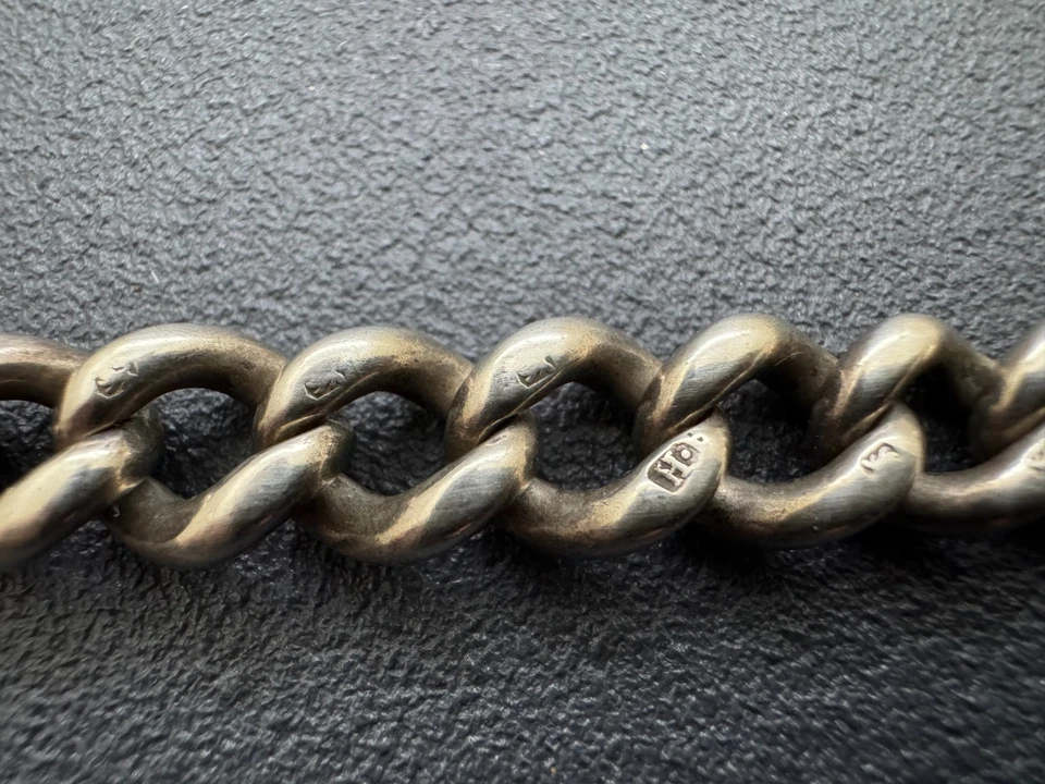 Антикварная тяжелая цепочка и брелок для часов Albert 40 г из чистого серебра с клеймом 12 - Изображение 2 из 4