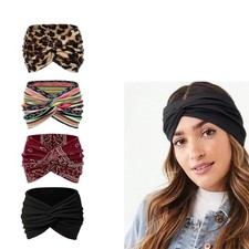 4PCS Boho Wide Twist Headbands Women Paisley Leopard Yoga Hair Wrap Set Retro