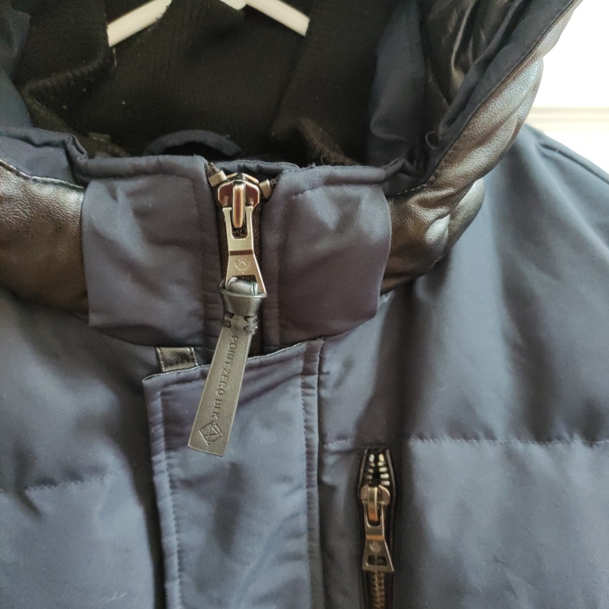 Point Zero Down Jacket Faux Leather Trim Men's XL Navy image 5