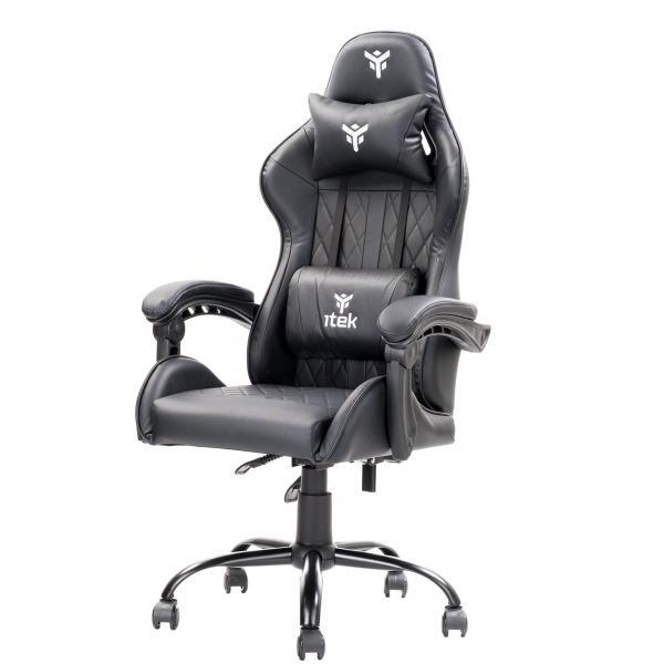 itek Gaming Chair RHOMBUS PF10 - PVC, Doppio Cuscino, Schienale Reclinabile, Ner