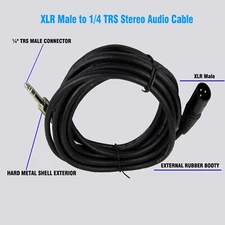 15ft XLR 3-Pin Male to 1/4" Mono Cable Shielded PA Speaker Audio DJs Cable Cord