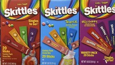 3X Skittles Tropical Punch Wild Berry Singles to Go Sugar Free Drink Packets