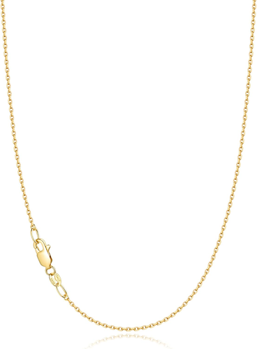 Solid 18K Gold over 925 Sterling Silver Chain Necklace for Women, 1.1Mm Cable Ch