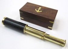 15" Brass Pullout Telescope Handheld in Wooden Box Nautical Maritime Pirate Old