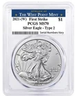 2021 (W) 1 oz Silver American Eagle Type 2 PCGS MS 70 FS West Point Presale