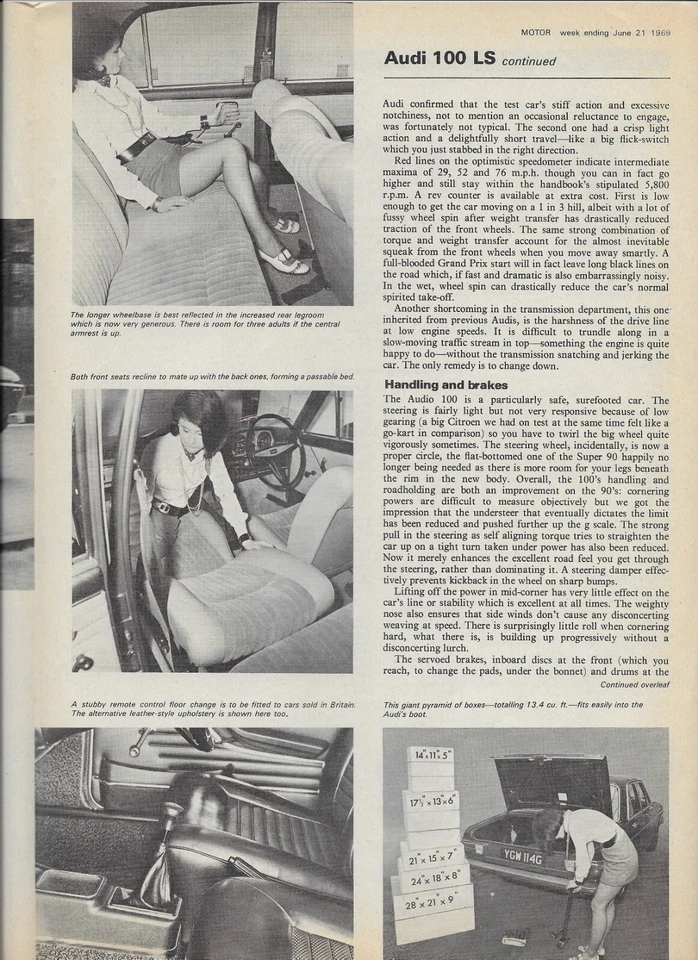 1969 Auto Union Audi 100 LS road test-brochure: 6-page "Motor" reprint + advert - Image 4 of 4