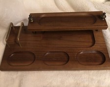 Vintage MCM Walnut Wood Mens Valet Butler Tray Dresser Top Organizer